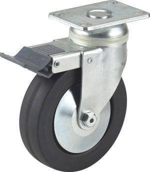 4" Neoprene Rubber Wheel Swivel Plate Caster W/Total Lock Brake