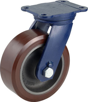 Forged Heavy Duty 8"x3" Polyurethane Tread on Iron Swivel Caster